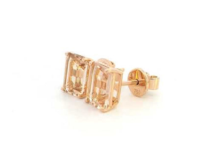 18K rose gold stud earrings featuring emerald-cut morganite gemstones