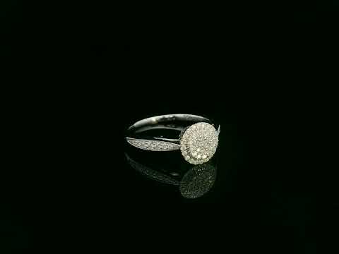 0.38 carat diamond cluster halo ring in 18K white gold with pavé band by Emirates Diamonds