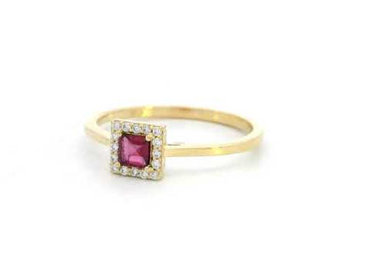 18K Gold Ruby Halo Ring with Diamonds | 0.24ct Ruby & 0.07ct Diamonds