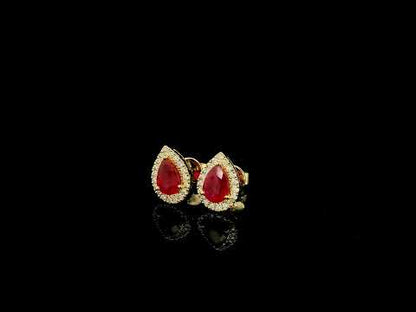 Ruby and Diamond Halo Earrings in 18K Yellow Gold
