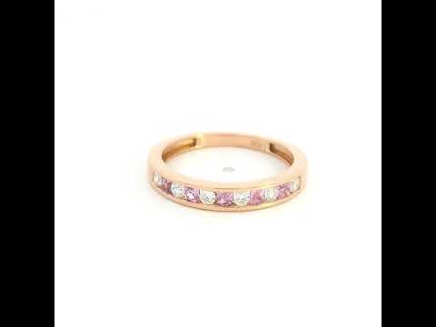 18K Rose Gold Pink Sapphire and Diamond Wedding Band with Channel Set Natural Pink Sapphires and Diamonds