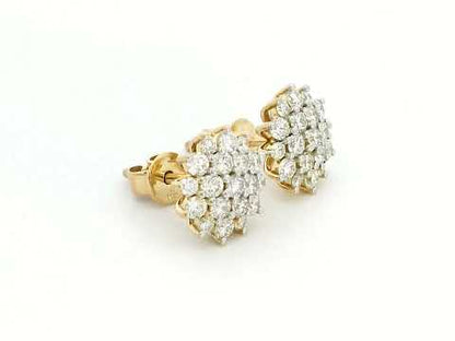 Exquisite 18K Yellow Gold Diamond Cluster Stud Earrings – 1.03 Carats Total