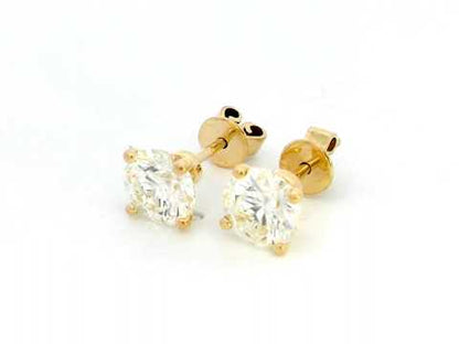 18K Yellow Gold Solitaire Diamond Earrings with 2.02 Carat Round Cut Diamonds