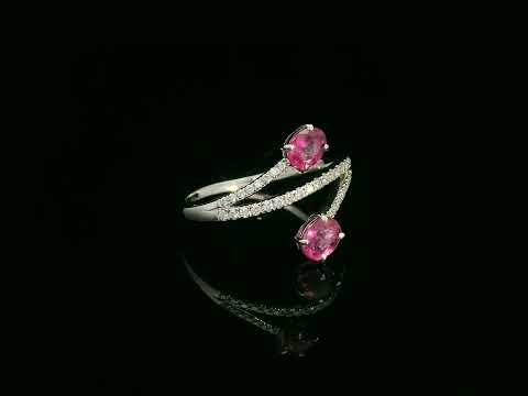 18K white gold ruby and diamond bypass ring with twin oval rubies by Emirates Diamonds