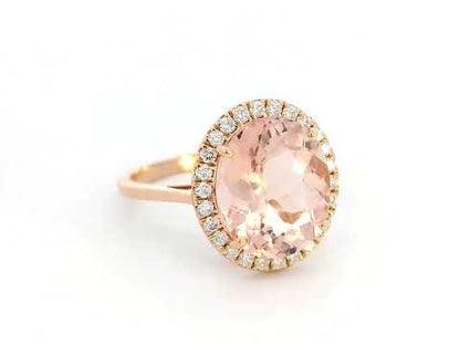 18K Rose Gold Morganite and Diamond Halo Ring