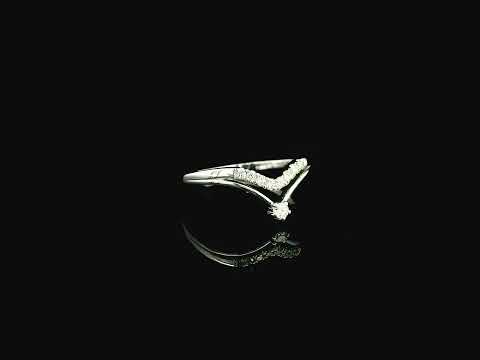 18K white gold diamond contour band ring with pavé diamonds in minimalist curved stacking design