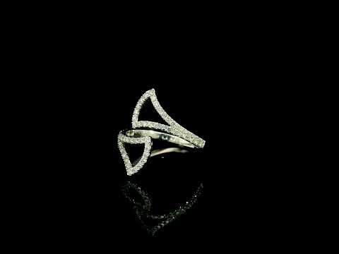 Diamond open statement ring in 18K white gold with sculptural pointed diamond-set curves