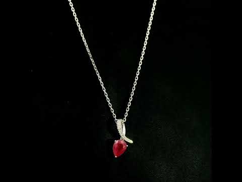 Pear shaped ruby and diamond pendant in 18K white gold