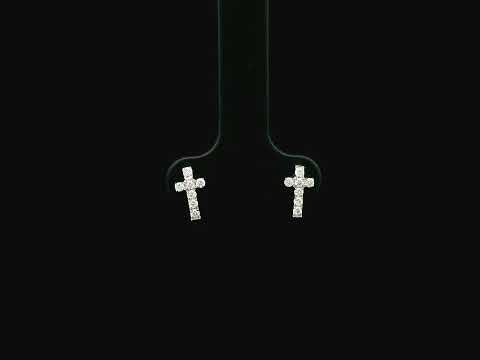 18K white gold diamond cross stud earrings with natural diamonds