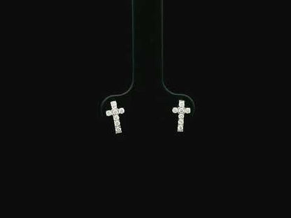 18K white gold diamond cross stud earrings with natural diamonds