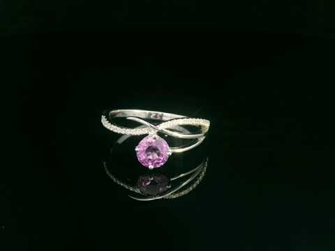 Pink sapphire and diamond bypass ring in 18K white gold by Emirates Diamonds
