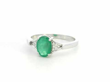 Emerald & Diamond Ring in 18K White Gold