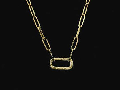 Diamond open link necklace in 18K yellow gold with pavé diamond elongated link – Emirates Diamonds
