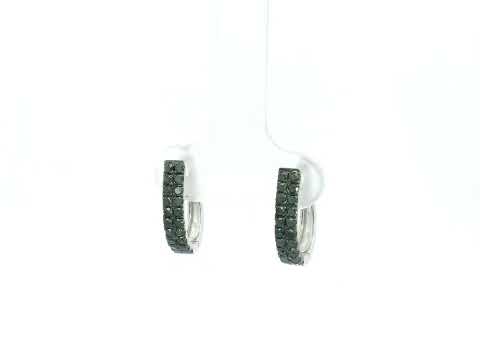 Black diamond hoop earrings in 18K white gold pavé design
