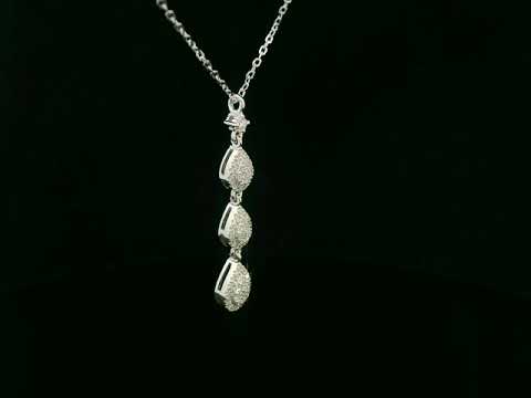 18K white gold diamond drop necklace featuring three pear-shaped pavé-set diamond drops – Emirates Diamonds
