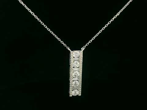 18K white gold diamond bar pendant with round and baguette-cut diamonds — 0.86ct Emirates Diamonds.