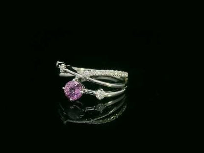 Pink Sapphire & Diamond Bypass Ring in 18K White Gold
