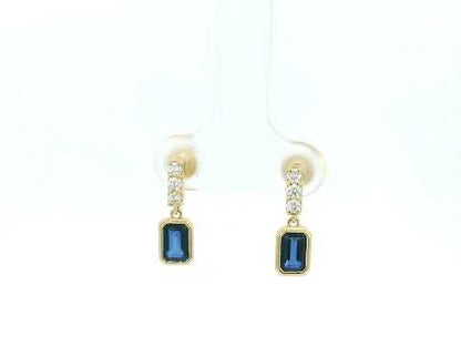 Blue sapphire and diamond drop earrings in 18K yellow gold emerald cut sapphire design