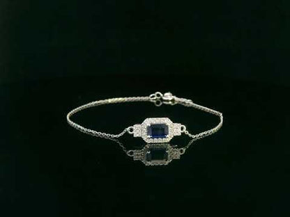 Sapphire & Diamond Halo Bracelet in 18K White Gold