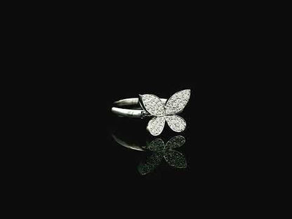 Diamond butterfly ring in 18K white gold with pavé diamonds by Emirates Diamonds
