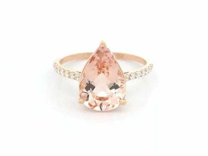 Pear Morganite & Diamond Pavé Ring in 18K Rose Gold