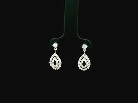 Diamond teardrop drop earrings in 18K white gold pavé pear shape design