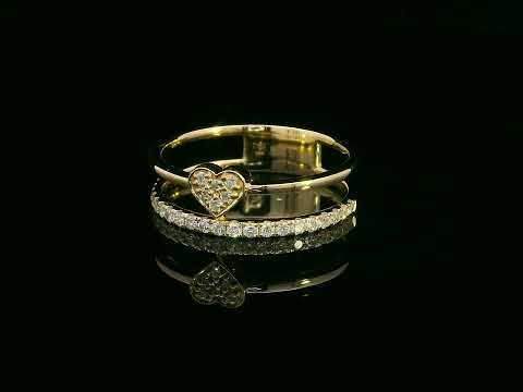 18K Yellow Gold Heart Ring with Double Band Design and 0.27 Carat Diamond Accents