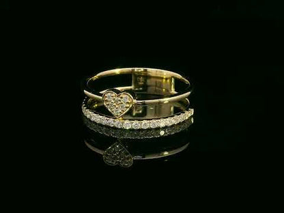 18K Yellow Gold Heart Ring with Double Band Design and 0.27 Carat Diamond Accents