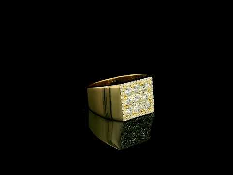 Men’s diamond ring in 18K yellow gold with square round diamond cluster and wide polished band