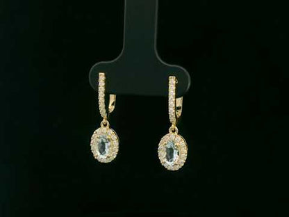 18K yellow gold aquamarine and diamond halo dangle earrings with pavé hoops, 0.87ct aquamarine & 0.39ct diamonds – Emirates Diamonds