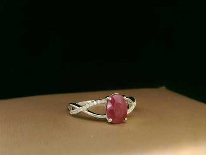 18K White Gold Ruby and Diamond Split-Shank Ring – 1.47ct Ruby