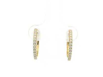 18K yellow gold diamond hoop earrings with slim minimalist design and natural diamonds