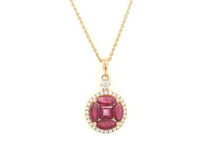 Ruby & Diamond Halo Pendant in 18K Yellow Gold (1.37 ct)