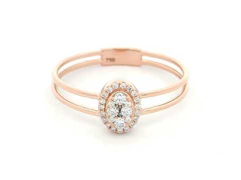 18K rose gold oval diamond halo ring with 0.15 carat diamonds and a delicate double-band design – elegant and modern fine jewelry.