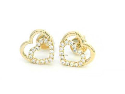 18K Yellow Gold Double Heart Earrings with 0.15 Carat Diamonds