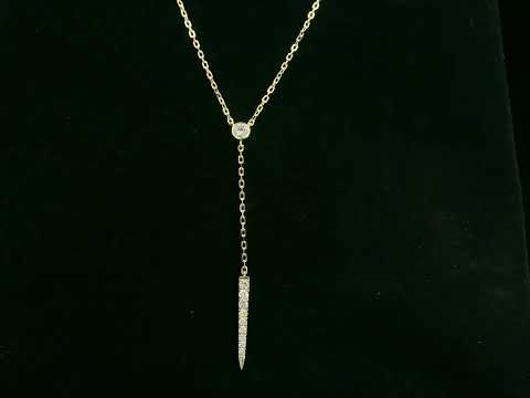 18K yellow gold diamond lariat necklace with bezel-set diamond and pavé drop – Emirates Diamonds.