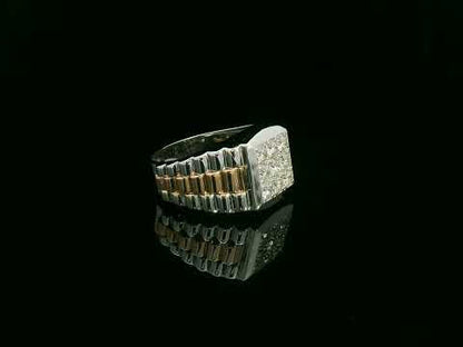 Men’s diamond statement ring in two-tone 18K white and rose gold by Emirates Diamonds.