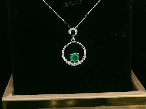 18K gold emerald and diamond circle pendant with 0.28-carat emerald and 0.15 carats of diamonds, layering necklace for women