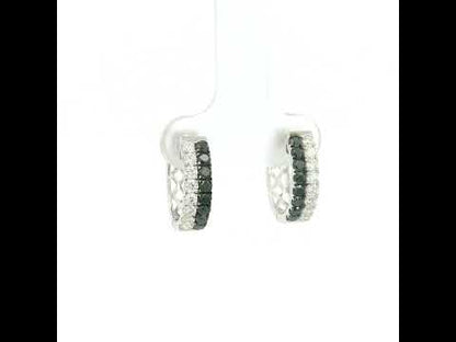 18K white gold black and white diamond hoop earrings with double rows of round diamonds