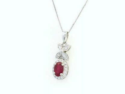 18k White Gold Oval Ruby & Diamond Halo Pendant