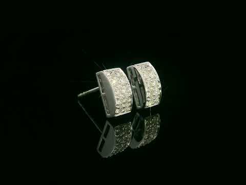 18K white gold pavé diamond bar stud earrings – minimalist curved design with 0.28ct diamonds by Emirates Diamonds.