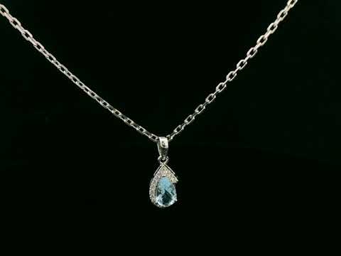 18k white gold pendant with 0.57ct pear aquamarine & 0.08ct diamond halo – certified authenticity included