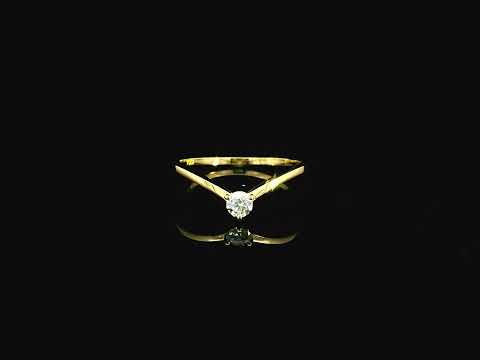 18K yellow gold diamond solitaire chevron ring with 0.15 carat natural diamond