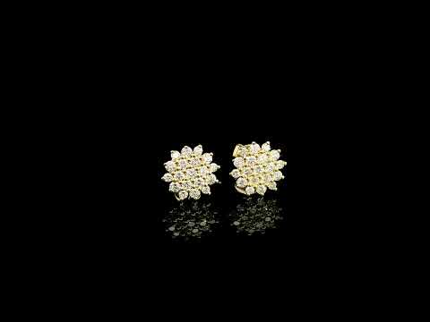 18K Yellow Gold Diamond Cluster Stud Earrings with 0.68 Carat Natural Diamonds