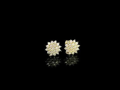 18K Yellow Gold Diamond Cluster Stud Earrings with 0.68 Carat Natural Diamonds