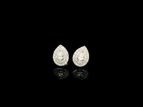 Pear shaped diamond double halo stud earrings in 18K white gold
