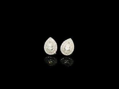 Pear shaped diamond double halo stud earrings in 18K white gold