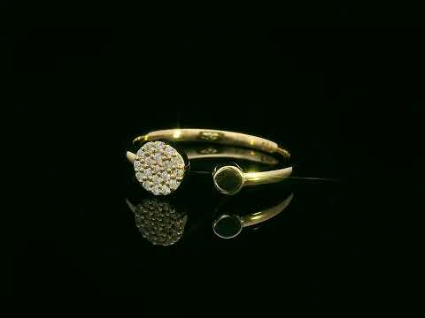 18K gold open ring with pavé diamond circle and polished gold bead – minimalist modern design