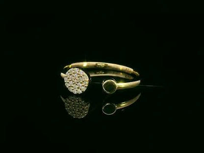 18K gold open ring with pavé diamond circle and polished gold bead – minimalist modern design