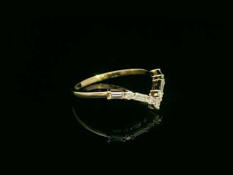 18K yellow gold diamond chevron ring with round and baguette diamonds – 0.27ct contour band by Emirates Diamonds.